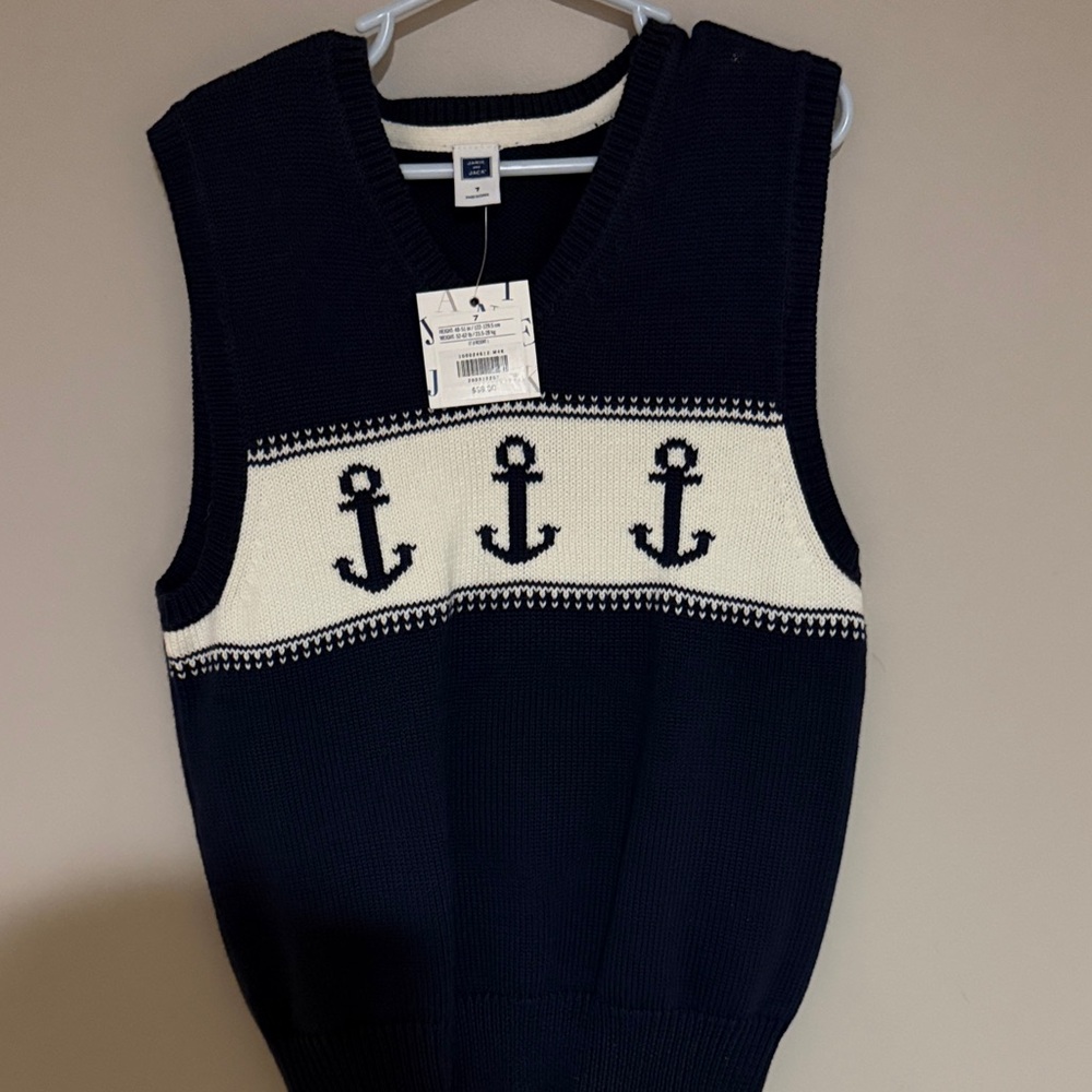 Janie and Jack Navy Sweater Vest with White Detail